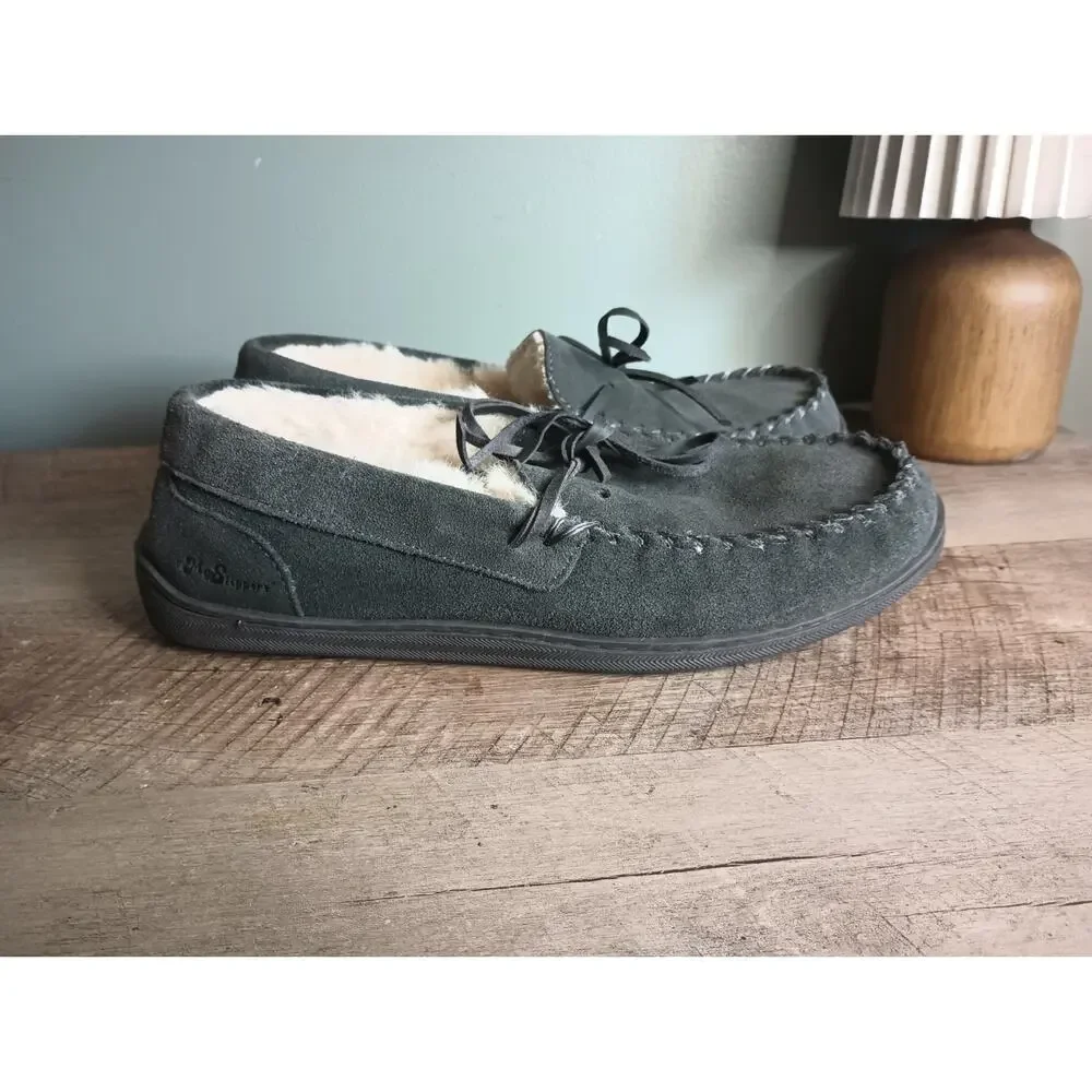 My Slippers Faux Fur Lined Leather Moccasins Mens 10 Cozy Cabin Dad Lounge